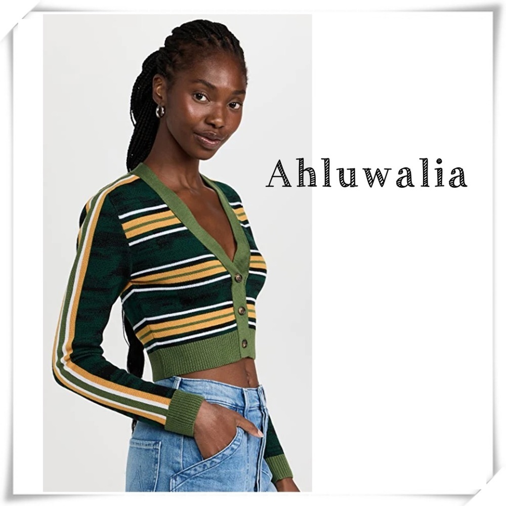Ahluwalia Green Augusta Strip Crop Cardigan Size 10